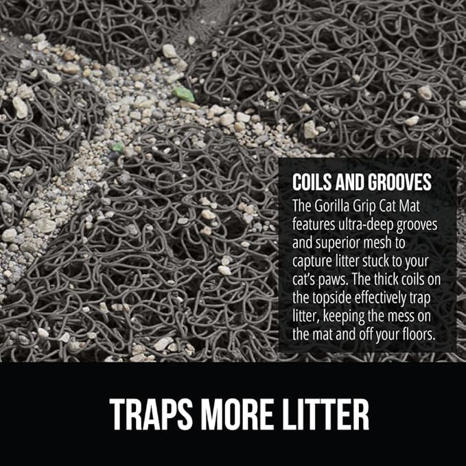 GORILLA GRIP Cat Litter Box Mat, Water Resistant, US Designed Kitty Litter Trapping Mats, Easy to Clean, Scatter Control, Less Mess and Clean Floors, Kitten Supplies for Indoor Cats, 24x17 Dark Gray