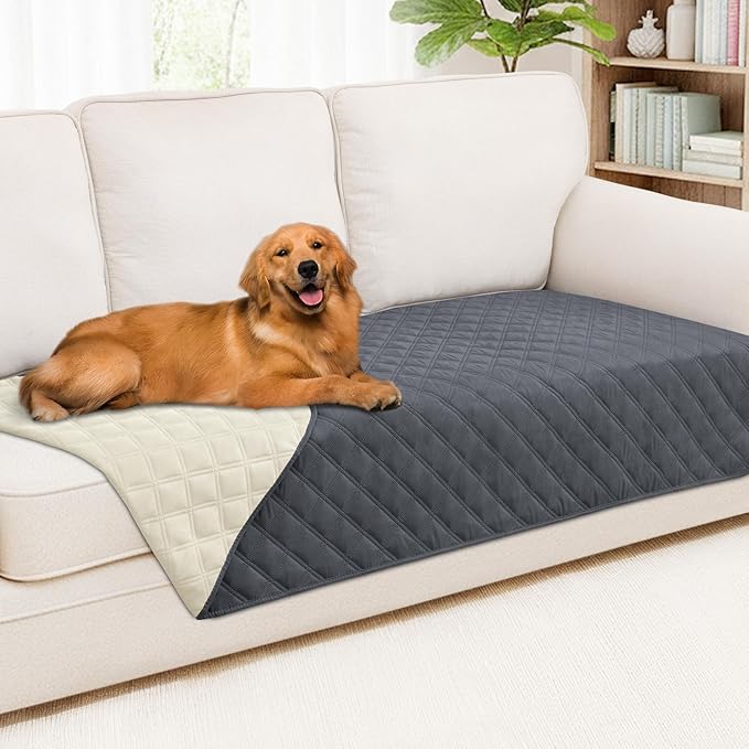 Smiry Waterproof Dog Bed Cover Pet Blanket, Soft Washable Dog Blanket for Furniture Bed Couch Sofa Reversible, Checkered (40"x80", Dark Grey/Beige)