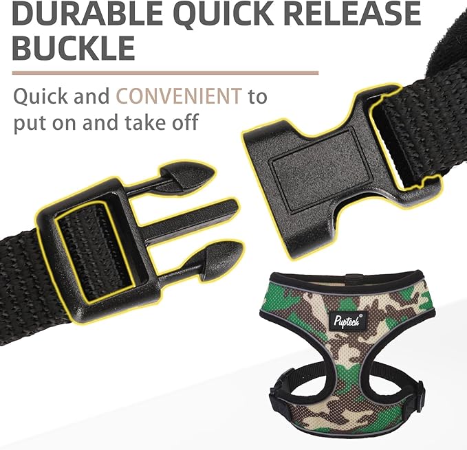 PUPTECK Soft Mesh Dog Harness and Leash Set Pet Puppy Cat Comfort Padded Vest No Pull Harnesses, Camouflage, XS
