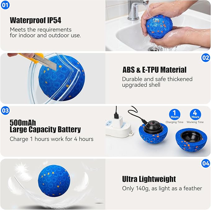 Smart Interactive Dog Toys for Aggressive Chewers, Self-Moving Chew Proof Dog Ball with Automatic Vibrating, IP54 Waterproof & E-TPU Material - Boredom & Training for Medium/Large Dogs