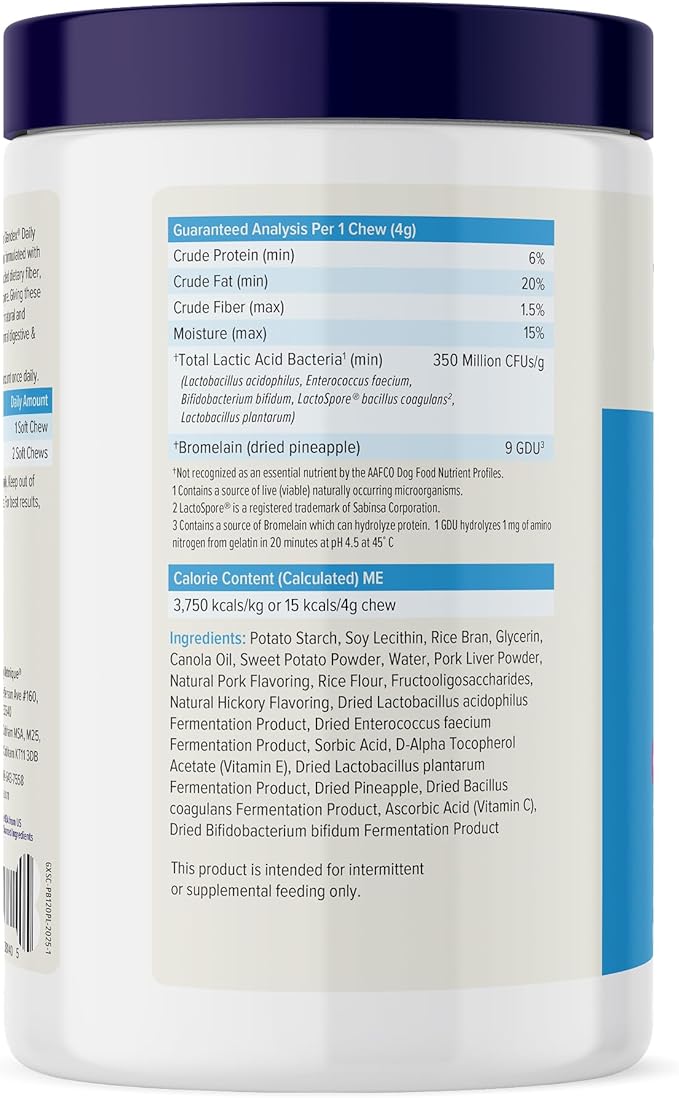 Vetnique Glandex Daily Probiotics for Dogs with Prebiotics to Support Gut Health with Fiber and Digestive Enzymes, Probiotic Chews or Powders (120ct Chews, Bacon Chews)