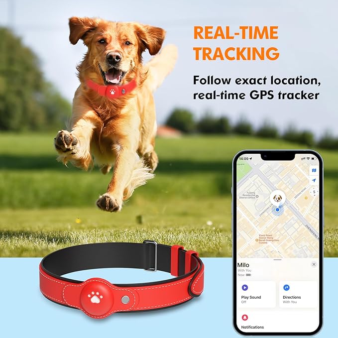 2-in-1 GPS Tracker for Dogs: Smart Collar with Real-Time Location, No Monthly Fee, Unlimited Range (iOS Only) GPS Tracker Dog Collar- Ideal for Small, Medium Large Dogs(Tracker Included)