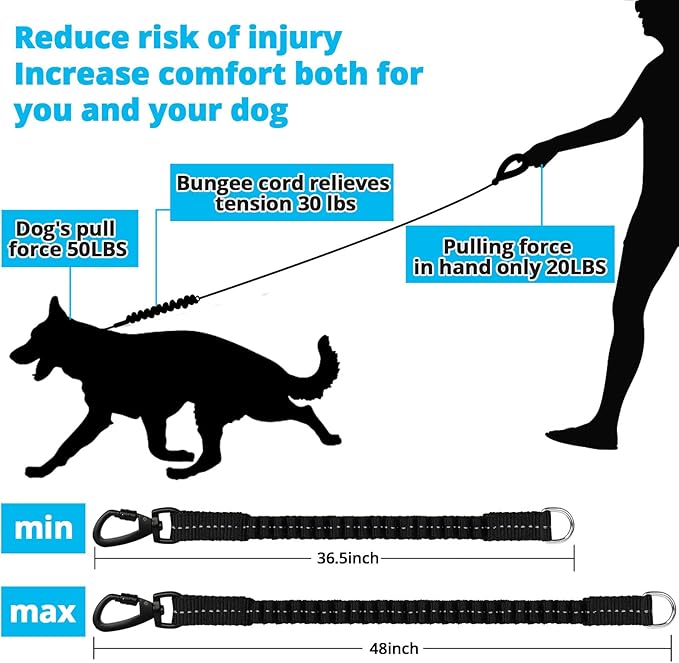 Rope Dog Leash 6 FT: Heavy Duty Leashes with Swivel Lockable Hook Reflective Threads Bungee and Padded Handle - Dog Lead for Large Small Medium Dogs Outside Walking Hiking Blue