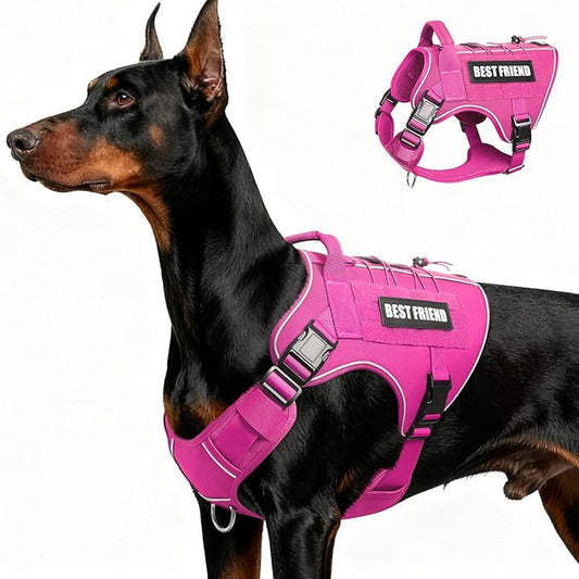 Tactical Dog Harness for Large Dogs,No Pull Military Dog Vest with Handle,Reflective Heavy Duty Pet Harness for Walking Hiking Training Pink L