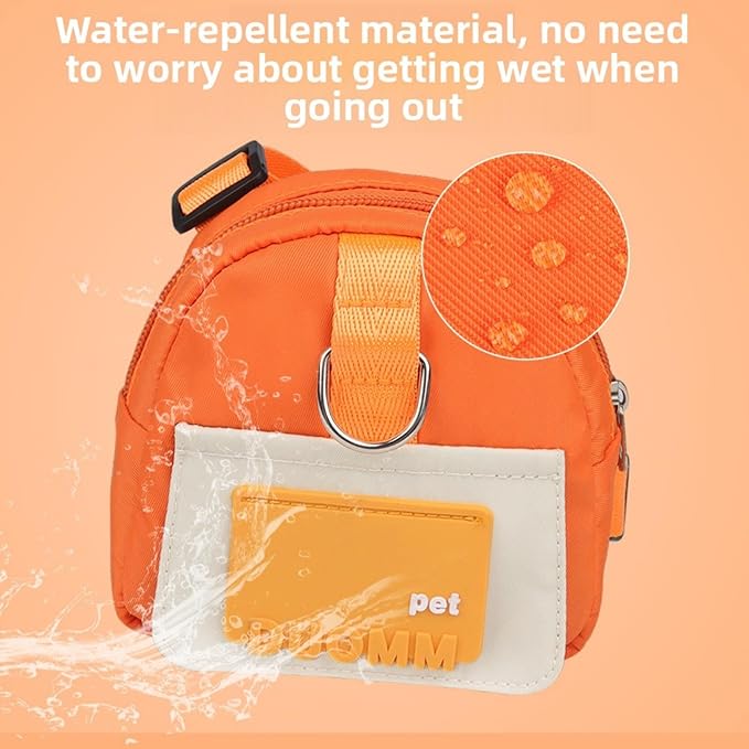 Dog Backpack Strap Leash,Dog Harness with Poop Bag Dispenser,Adjustable and Waterproof,Dog Hiking Backpack,Suitable for Travel and Daily Walks (Orange, M)