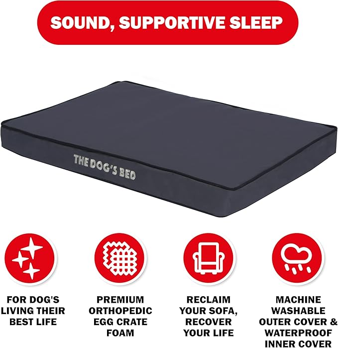 The Dog’s Bed Orthopedic Dog Bed, Medium Grey with Black Trim, Waterproof, Supportive Dog Bed with Washable Replaceable Covers, Veterinary Approved