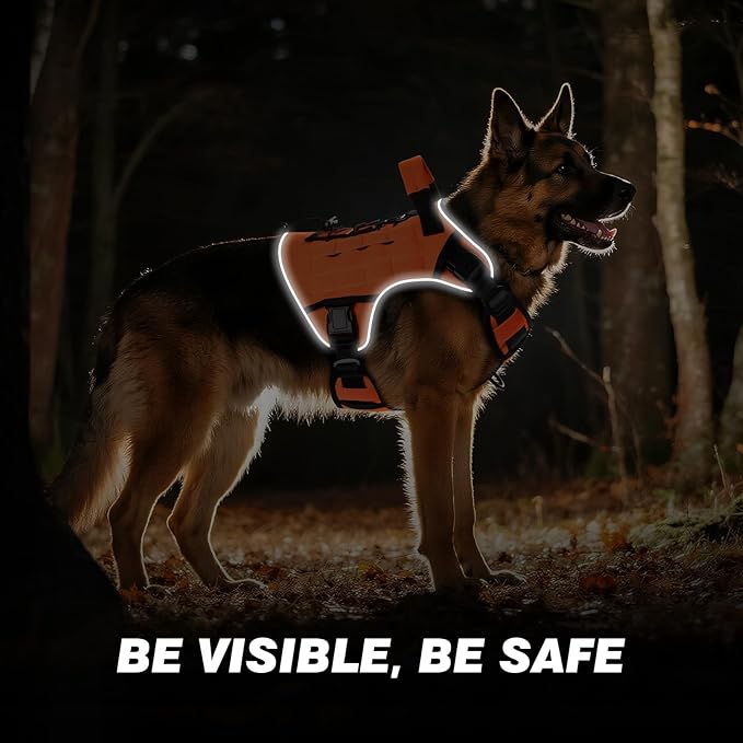 WINGOIN Tactical Dog Harness for Extra Large Dogs, Heavy Duty No Pull Dog Harness with Handle, Adjustable Reflective Military K9 Big Dog Vest for Great Dane, Walking, Training, Hunting, Orange (XXL)