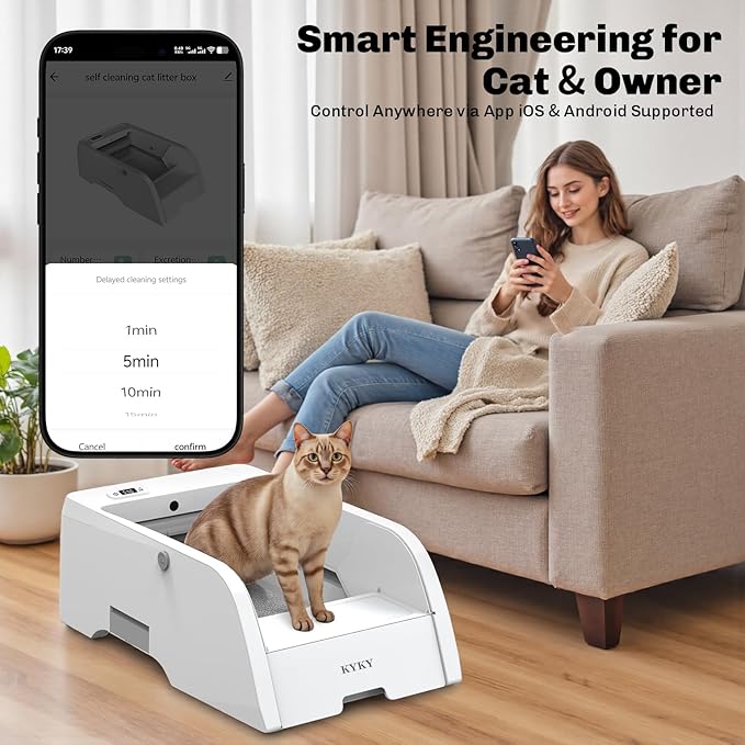 Self Cleaning Litter Box, Upgraded Automatic Cat Litter Box Self Cleaning with APP Control, Large Open Design for Single/Multiple Cats, Anti Pinch and Odorless