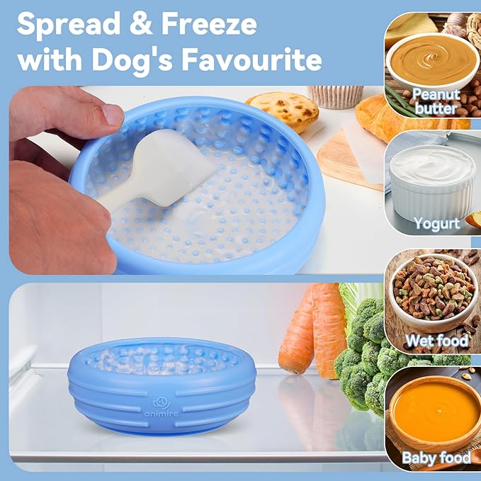 Dog Lick Bowl, Animire Freeze Lick Mat for Dogs, Non-Slip Slow Feeder Licking Bowl Enrichment Treat for Distraction Anxiety Relief, Food Grade Silicone, Dishwasher Safe(Baby Blue,L)