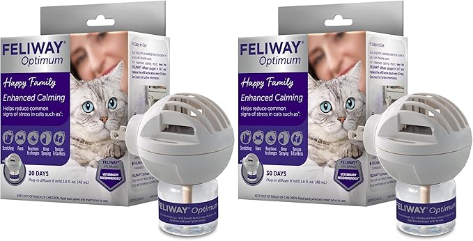 FELIWAY Aroma Diffuser, Optimum Cat, Enhanced Calming Pheromone, 48 mL | 30 Day | Starter Kit | Translucent | Pack of 2