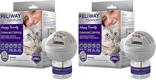 FELIWAY Aroma Diffuser, Optimum Cat, Enhanced Calming Pheromone, 48 mL | 30 Day | Starter Kit | Translucent | Pack of 2