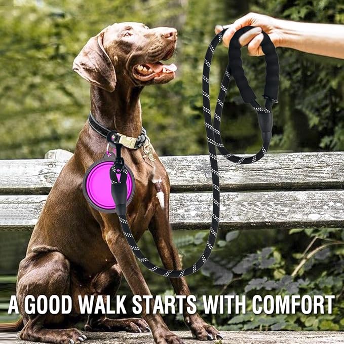 COOYOO 2 Pack Dog Leash 5 FT Heavy Duty - Comfortable Padded Handle - Reflective Dog Leash for Medium Large Dogs with Collapsible Pet Bowl