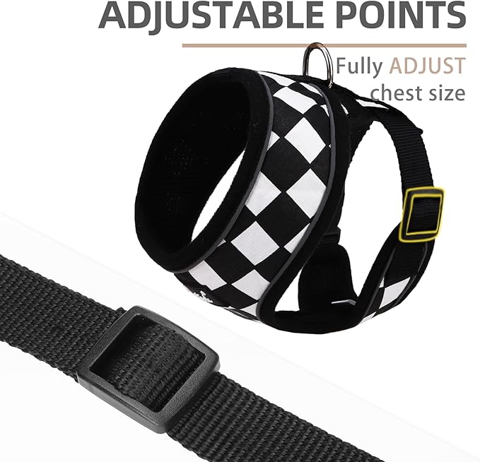 PUPTECK Soft Mesh Dog Harness and Leash Set Pet Puppy Cat Comfort Padded Vest No Pull Harnesses, Checkered Black&White, XS