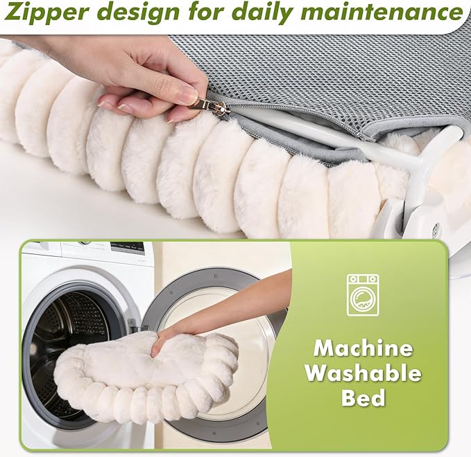 Cat Window Perch with Bolster, Cordless Foldable Cat Window Hammock with Strong Suction Cups & Metal Frame, Machine Washable Pet Bed for Indoor Cats (White, Medium)