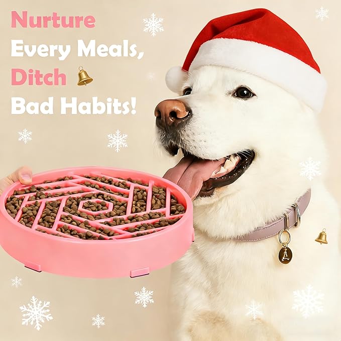 TOBYTO Slow Feeder Dog Bowls Large Medium Breed,Anti-Choking Slow Eating Dog Food Bowl,Non Slip Pet Slower Food Feeding Bowls Large Puzzle Slow Feeder Bloat Stop Maze Dog Dishes,Pink