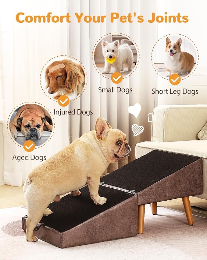 Dog Stairs for Small Dogs and Cats, Dog Ramp for Couch and Bed, Foldable 2-in-1 Wooden Pet Steps for Puppy, Split Ottoman Design（Brown）