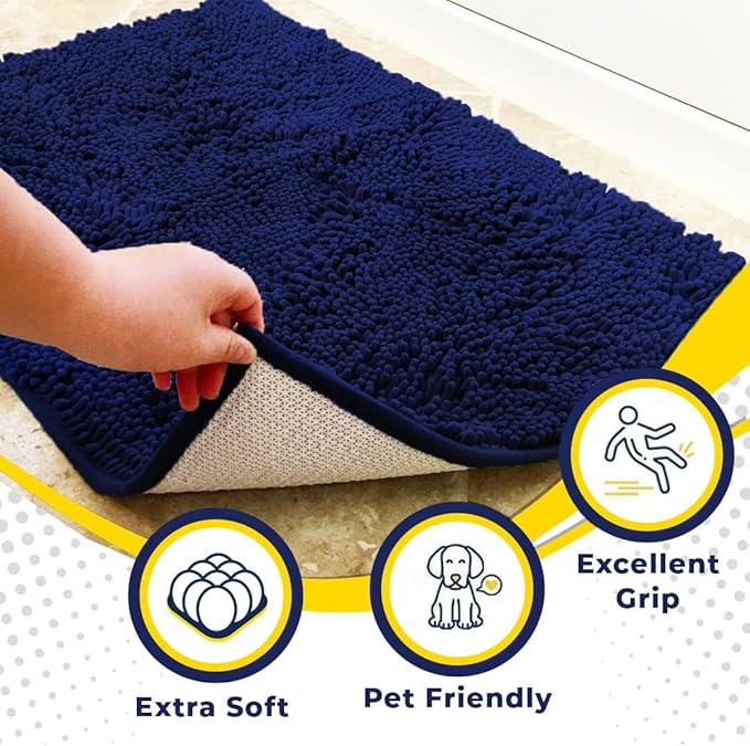 Muddy Mat® | Super Absorbent Door Mat Indoor, Microfiber Quick Dry Chenille Entryway Rug, Non-Slip Front Door Mat, Indoor Mats for Entryway, Machine Washable Pet Rug, Navy Blue XXXL 72"X48"