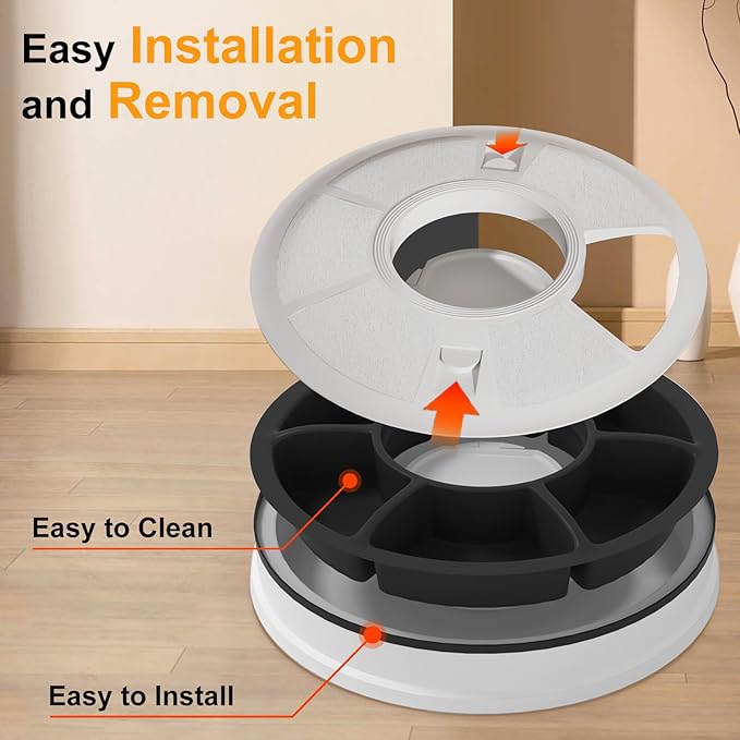 Automatic Cat Feeder for Dry Food,Supplement & Treats， 6 Compartment Timed Cat Food Dispenser for Cats and Small Dogs，No Ice Needed Automatic Dog Feeder(Black)