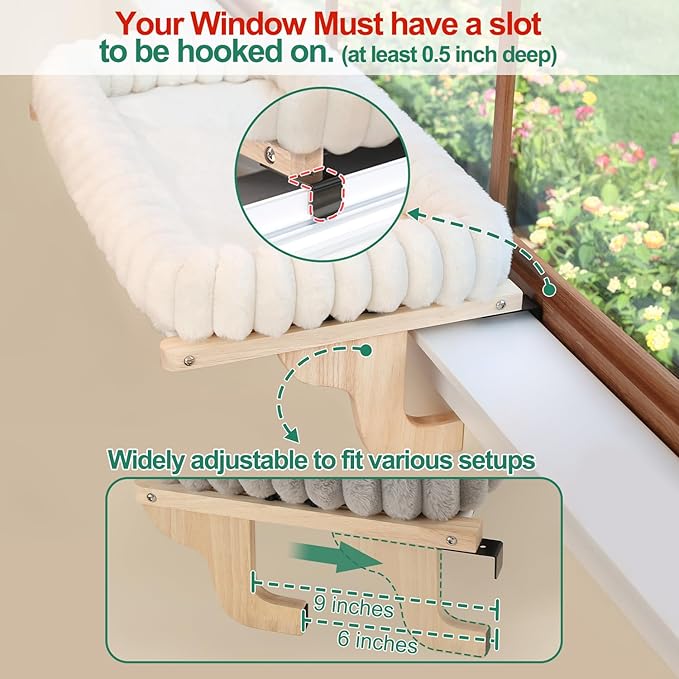 Zakkart SnugCloud Cat Window Perch with 4-Sided Bolster - Orthopedic Cat Hammock for Window Sill - Solid Hardwood & Metal Frame - Window Seat for Pets (Dark Stained Wood w/Brown Bed, Medium)