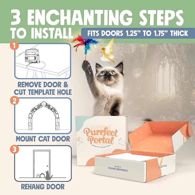 Fairy® Door Interior Pet Door - Large Cat Door for Cats Up to 20 lbs, Durable & Versatile Indoor Kitty Door for Solid or Hollow Core, Stylish Cat Hole, Comfortable, Easy Install, with Tight Lock