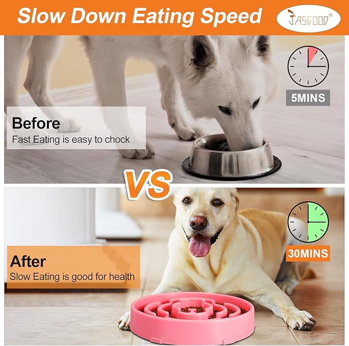 Slow Feeder Dog Bowls for Large Dogs Anti-Chocking Slower Feeder Dog Puzzle Bowl Pet Slow Eating Interactive Bloat Stop Dog Food Bowl JASGOOD,Pink,Large