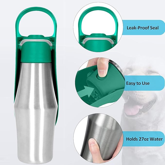 Puppy Water Bottle - 27oz Pet Hydration Bottle, Stainless Steel Portable Pet Bottle, Leak Proof Puppy Water Dispenser, Walking Dog Water Bottle, Dog Water Feeder Bottle for Outdoor Hiking Trips