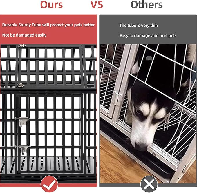 52 Inch Heavy Duty Dog Crate, ACIDBOLT Indestructible Escape Proof XL Metal Dog Kennel Cage for Large Medium Small Dogs, Indoor High Anxiety Pet Crate with 2 Door, 4 Lockable Wheels and Removable Tray