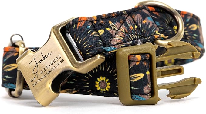 Personalized Dog Collar with Name and Phone Number Engraved,Adjustable Custom Puppy Collar,Organic Cotton Pet Collar for Small Medium Large Boy Girl Dogs