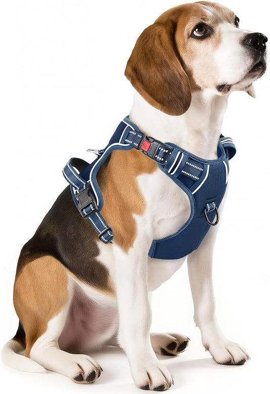 Timos Dog Harness Medium Sized, No Pull Pet Harness with Neck Lockable Snap,No Choke Front Clip Dog Reflective Vest,Adjustable Metal Rings 3 Buckles,Easy Control Handle for Medium Dogs Royal Blue M