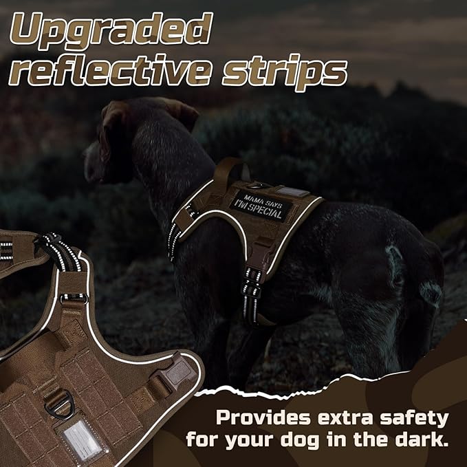 rabbitgoo Tactical Dog Harness for Large Dogs, No Pull Military Service Vest with Handle & Molle, Easy Control for Training Walking, Adjustable Reflective Straps, Brown, XL