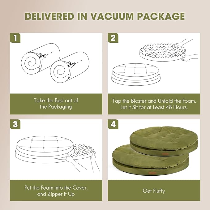 ClevaHome Orthopedic Dog Bed for Large Dogs, 36 inches Dual Layer Water Repellent Round Pet Bed with Washable Cover Nonslip Bottom (Olive Branch)