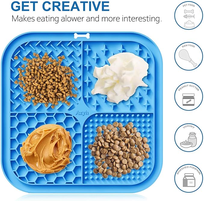 2 PCS Licking Mat for Dogs & Cats with Suction Cups, Dog Slow Feeder Lick Pat for Anxiety Relief, Dog Toys Feeding Mat for Butter Yogurt Peanut, Pets Bathing Grooming Training Mat (7.9''*7.9'')