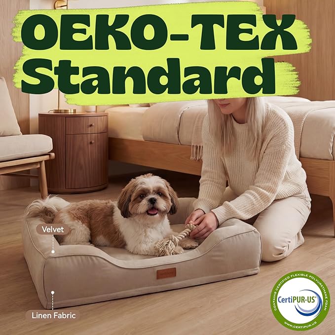 Aesthetic Dog Bed for Mediun Size Dogs Orthopedic with Cooling Gel Memory Foam Waterproof,Comfort Cute Cat Couch for Indoor Cats with Removable Washable Cover for Old Pet with Joint Pain