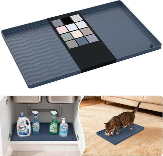 URMONA Waterproof Silicone Under Sink Mat 16'' x 10'' Shelf Liner for Kitchen and Bathroom, Cabinet and Counter Protector, Storage and Organizers, Litter Mat, Pet Cat Puppy Essentials(Dark Grey)