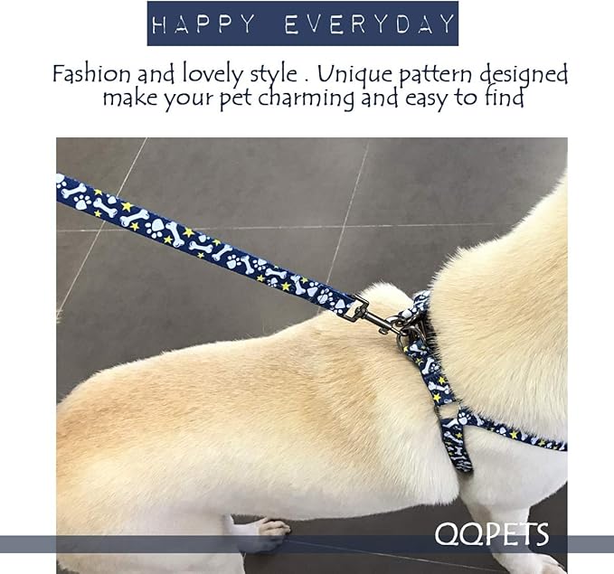 QQPETS Dog Harness Leash Set Adjustable Heavy Duty No Pull Halter Harnesses for Small Medium Large Breed Dogs Back Clip Anti-Twist Perfect for Walking (M(19"-26" Chest Girth), Bone)