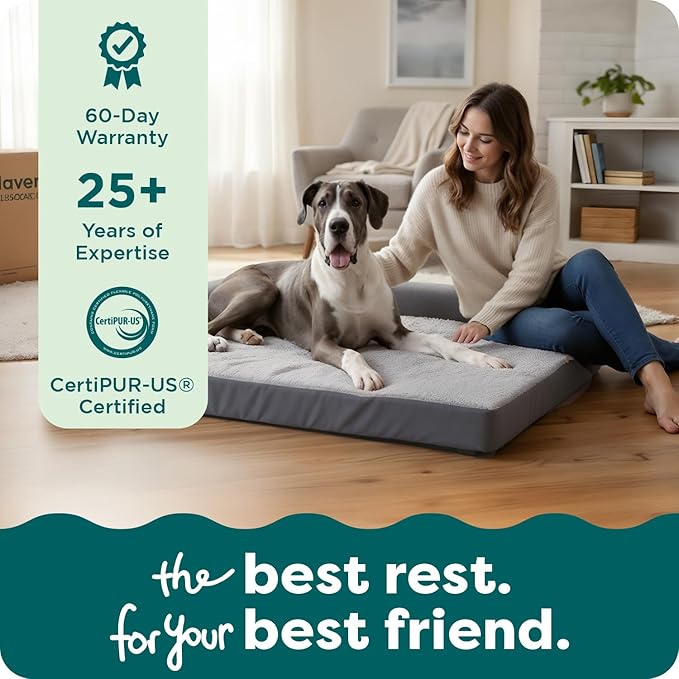 Furhaven Orthopedic Dog Bed for Large Dogs w/ Removable Bolsters & Washable Cover, For Dogs Up to 125 lbs - Two-Tone Plush Faux Fur & Suede L Shaped Chaise - Stone Gray, Jumbo Plus/XXL