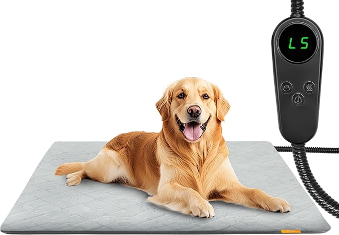 Pet Heating Pad for Cats Dogs Electric Heated Bed Waterproof Warming Mat Indoor Outdoor Chew Resistant Cord Adjustable 5 Timer and 6 Level Temperature for Pets Puppy Animals-Small-35.4x23.6in