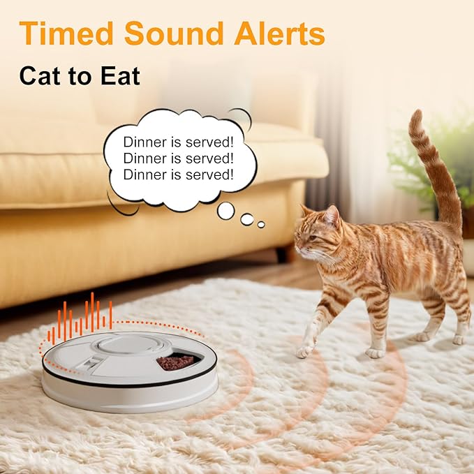 Automatic Cat Feeder for Dry Food,Supplement & Treats， 6 Compartment Timed Cat Food Dispenser for Cats and Small Dogs，No Ice Needed Automatic Dog Feeder(Black)