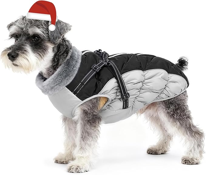 Dog Winter Coat with Harness, Dog Jacket, Pet Clothes with Zipper on Back, Waterproof Windproof Warm Vest, Reflective Cold Weather Coats, for Small Medium Large Dogs, Thick, Black,XS