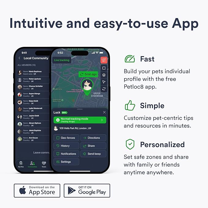 Cat GPS Tracker – Smallest Waterproof Pet Tracking Device with App, Real-Time Location, Smart Alerts & Geo-Fence, Long-Life Battery, Collar-Compatible – iOS & Android (4-Mo Subscription Included)