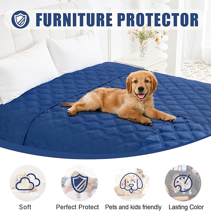 Smiry Waterproof Dog Bed Cover Blanket 68x82, Soft Reversible Pet Blanket, Washable Leakproof Cats Dogs Couch Cover for Sofa, Couch, Furniture, Lattice, Navy/Navy