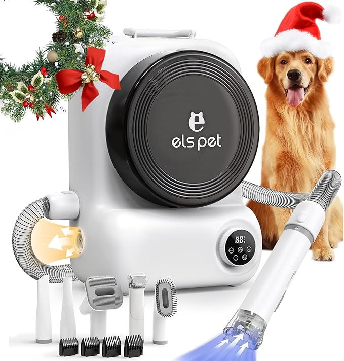 ELS PET Dog Grooming Vacuum & Dryer Kit, 15000Pa Pet Vacuum for Shedding, 2.5L Dust Cup for Dog Grooming Kit, 3 Suction Modes for Dogs and Cats