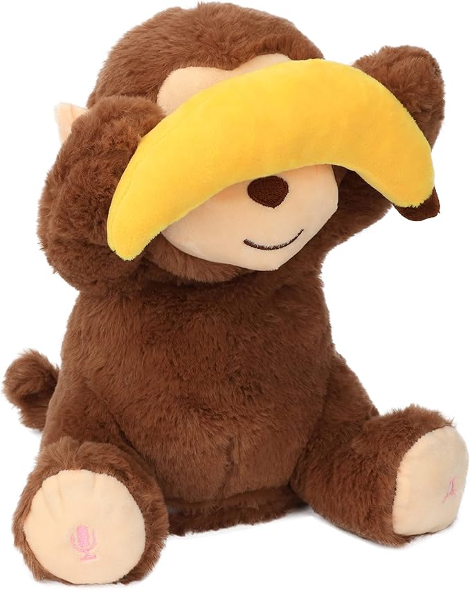 Hopearl Peek A Boo Monkey with Banana Interactive Repeats What You Say Plush Toy Musical Singing Talking Stuffed Animal Adorable Electric Animate Birthday Festival, Brown, 11''