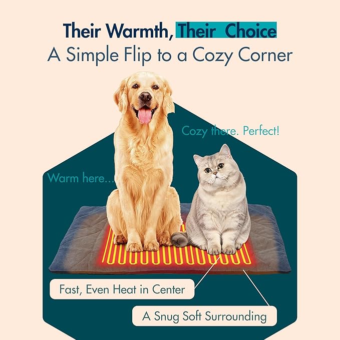 Dog Heating Pad (31"x20") - Waterproof Electric Heated Mat & Pet Bed for Indoor and Outdoor Use, Chew Resistant Cord, Machine Washable Cover with Wheat Pattern Quilting, for Cats and Pets