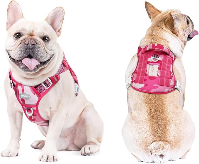 Auroth Tactical Dog Harness for Small Medium Large Dogs No Pull Adjustable Pet Harness Reflective K9 Working Training Easy Control Pet Vest Military Service Dog Harnesses Small, Pink Camo