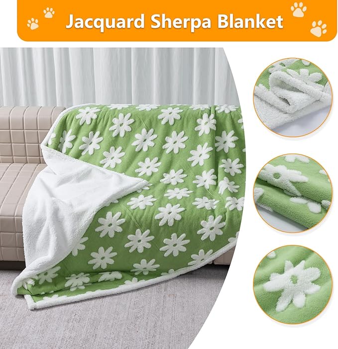 Waterproof Pet Blanket,Dog Bed Covers Small Throw for Puppy Cats Stylish Jacquard Pets Couch Sofa Furniture Protection Washable Reversible Covers (Green Flower,XS)
