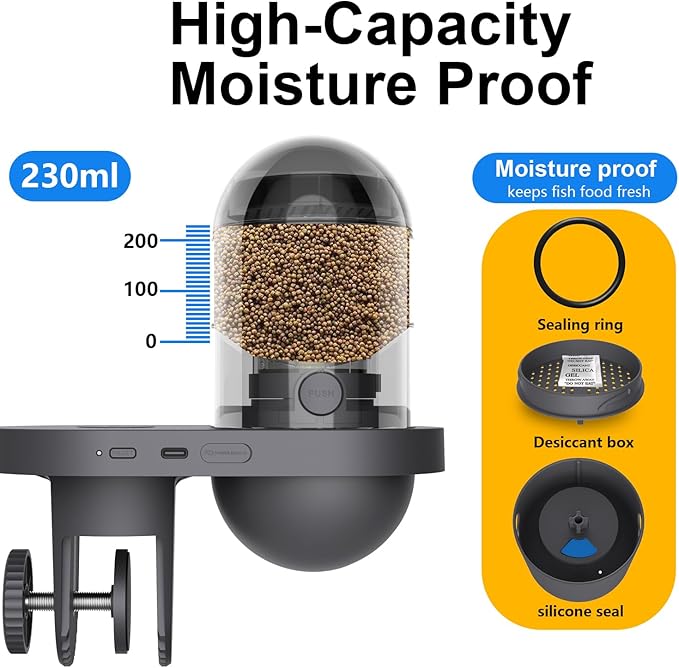 Automatic Fish Feeder with 2.5K Camera,WiFi/App Control,Moisture-Proof Vacation Food Dispenser|2.4G&5G Precision Feed System,Visual Monitor for Aquariums,Turtle Pens,Betta Tanks (Dark Grey)