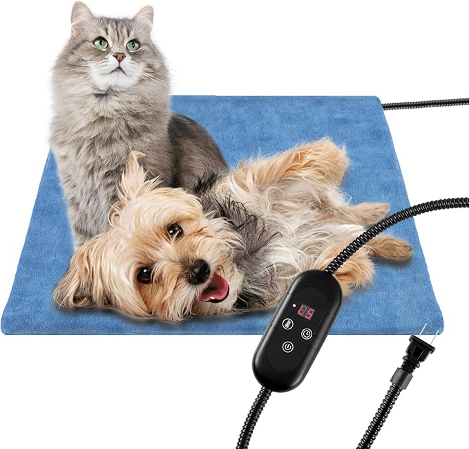 Pet Heating Pad for Cats, Indoor Outdoor Waterproof Electric Heated Pad Mat for Dogs with Chew Resistant Cord,5 Timer and 6 Level Temperature Pet Bed Warmer-17.7x17.7