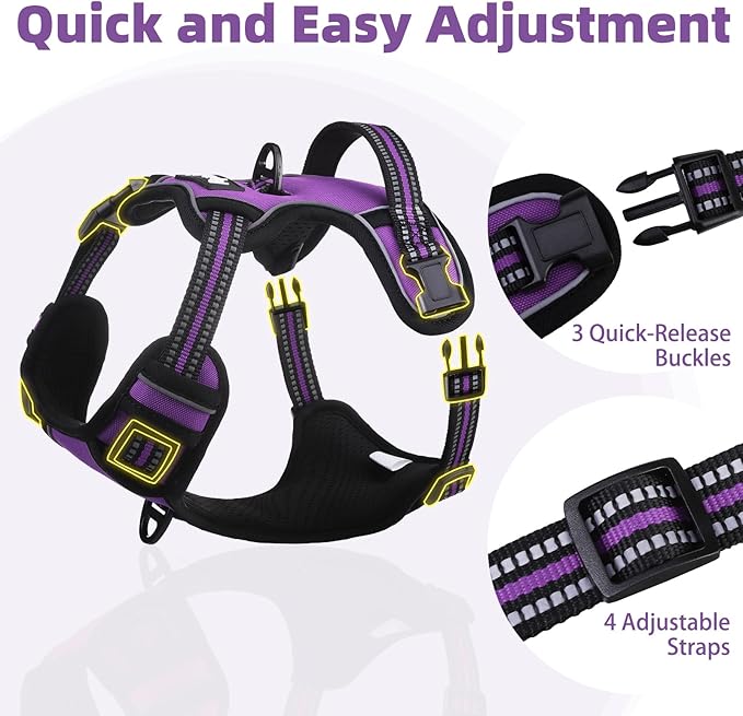 PUPTECK No Pull Dog Harness Small Sized, Adjustable Reflective Dog Harness with Handle Easy Control, Comfortable Soft Padded Pet Vest Harness for Small Dogs, Solid Purple S