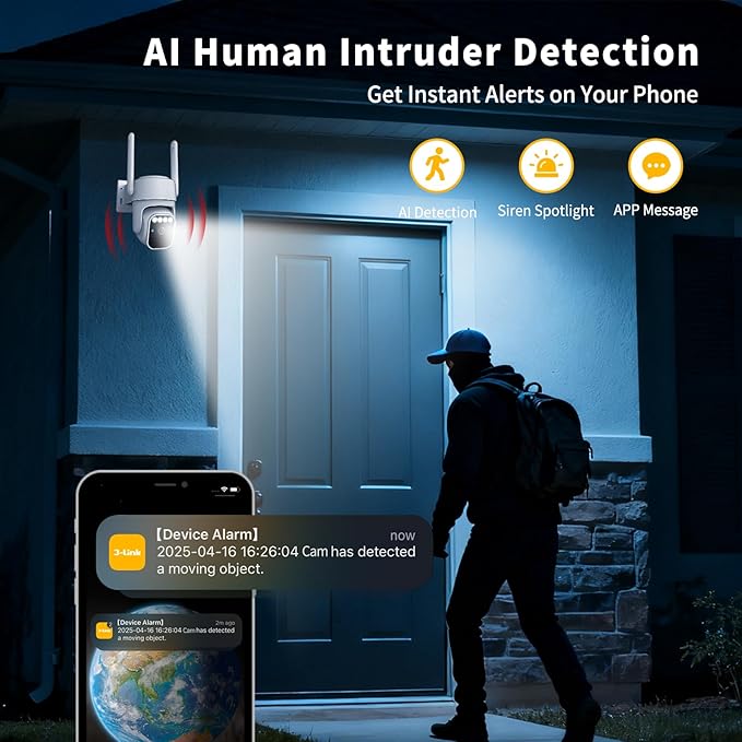 Solar Security Cameras Wireless Outdoor, 360°View, Color Night Vision, SD/Cloud Storage, Auto Tracking, 2-Way Talk, 2.4GHz WiFi, IP65 Waterproof